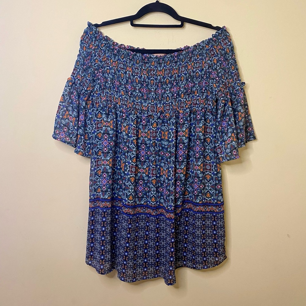 Takara Boho Dress Off Shoulder Flowy Size Small Green Multicolor